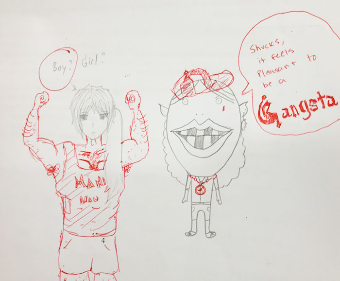 Teacher Finishes Student Drawings