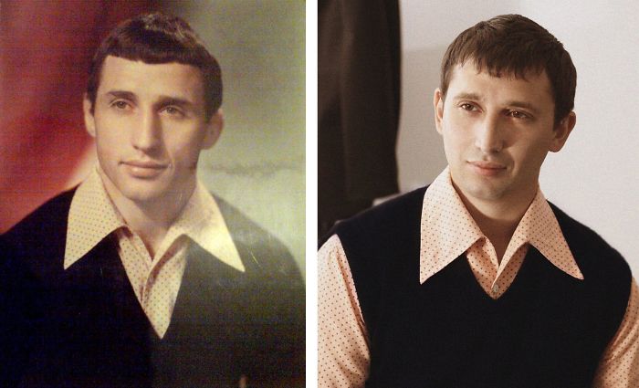 Father And Son. Same Age, Same Shirt.