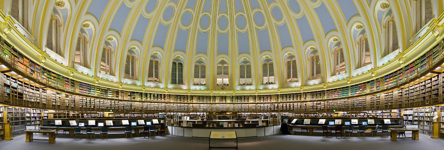 An Almost 180-degree Panoramic View Of The British Museum Reading Room.