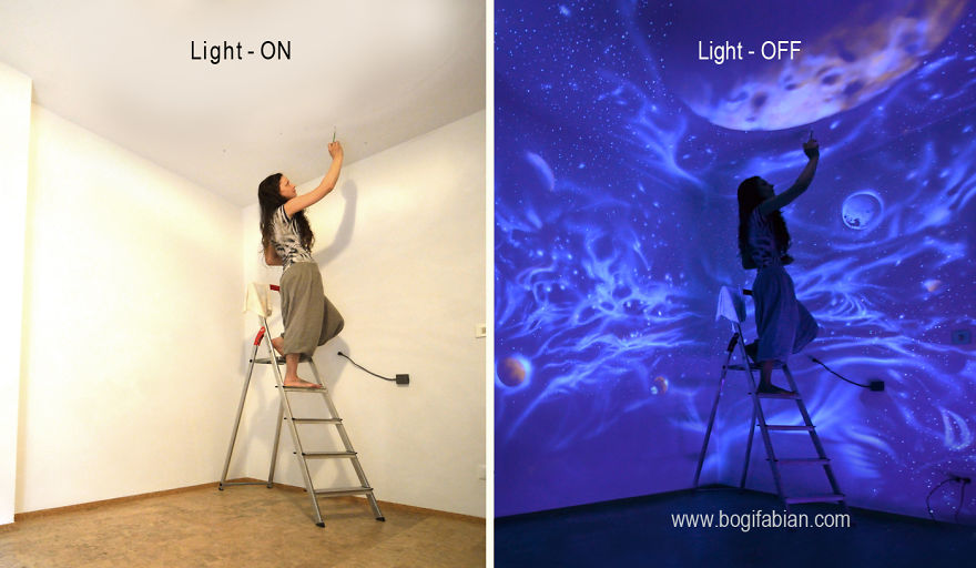 When The Lights Go Out, My Glowing Murals Turn These Rooms Into Dreamy Worlds
