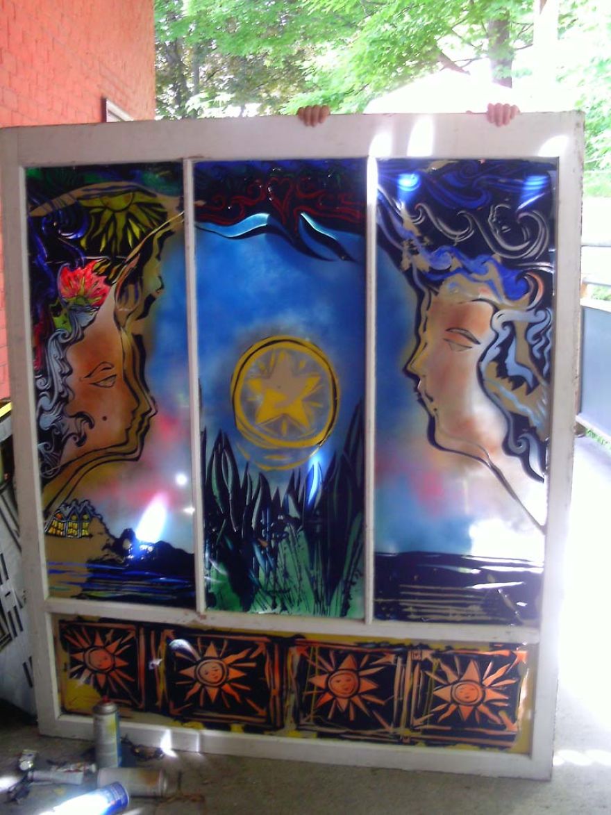 I Paint On Discarded Wooden Windows