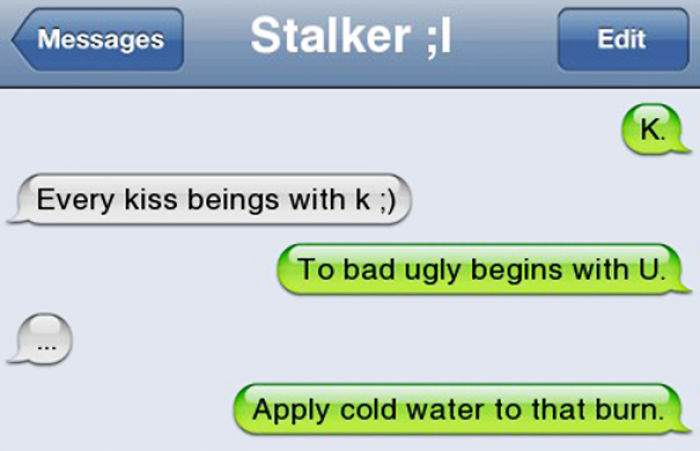 Text exchange showcasing one of the best comebacks involving a clever burn.