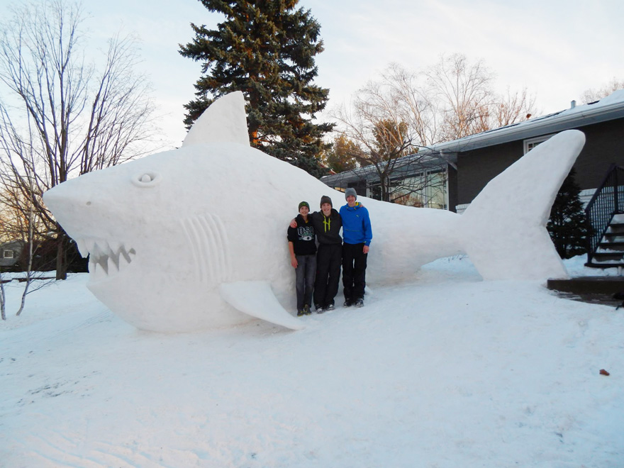 Every Year, These 3 Brothers Make A Giant Snow Sculpture In Their Front Yard