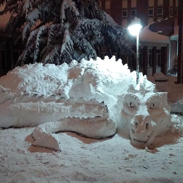 Giant Snow Dragon Sculpture