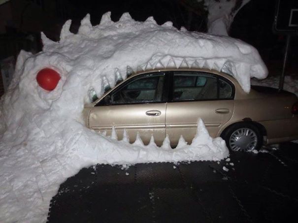 Giant Godzilla Snow Sculpture
