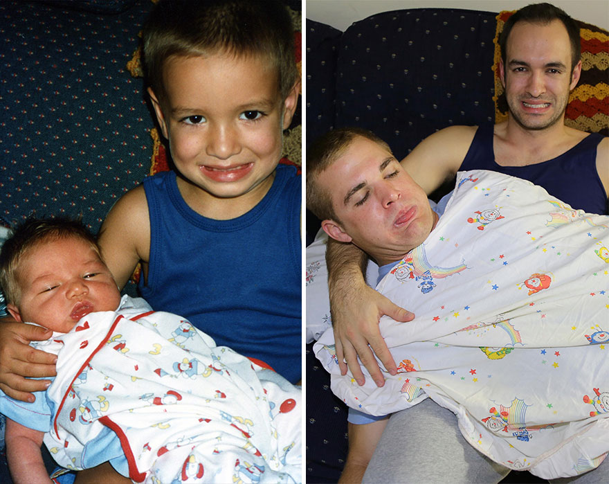Three Brothers Recreate Their Weirdest Childhood Photos As A Gift For Their Mom