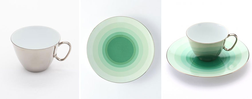 Mirror Teacups Reflect Colorful Patterns From The Saucers They're Placed On