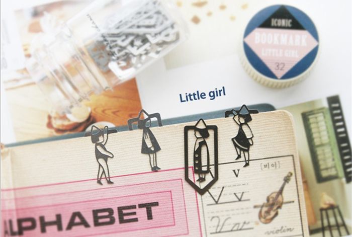 Little Girl Paper Clips Cartoon Bookmark