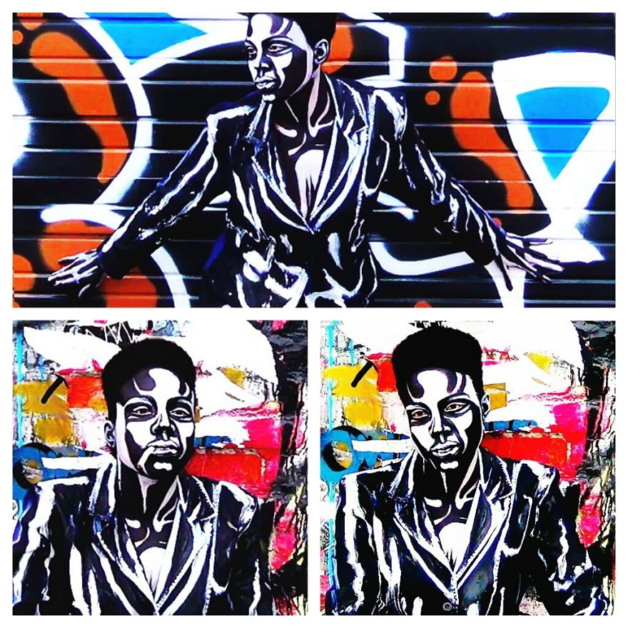 A Real Person Transformed Into A 2d Graffiti Art Stencil