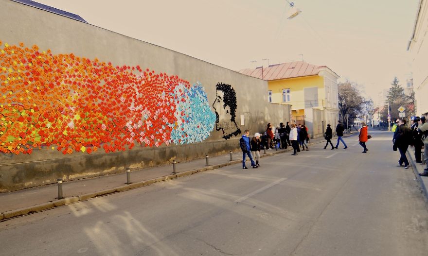 This Wall In Romania Was Covered With Over 15,000 Origami Pieces For The No Hate Speech Movement