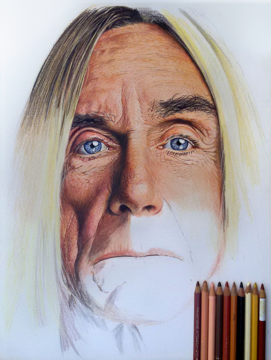 I Drew Iggy Pop Portrait With Color Pencils