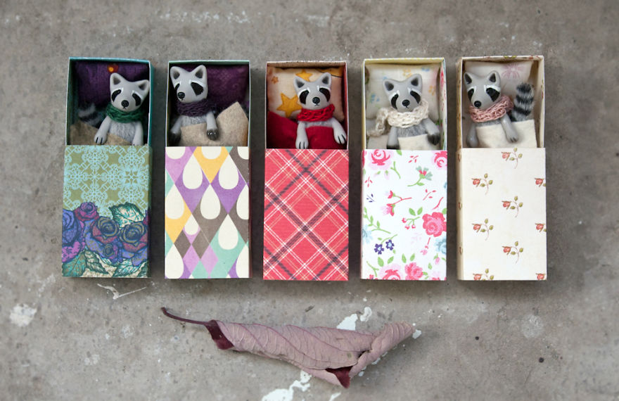 Tiny Toys In A Matchbox By Underumbrelland - Raccoons