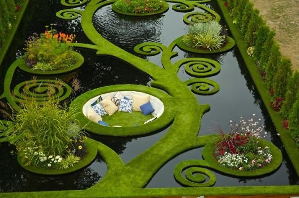 Garden Pond With A Couch