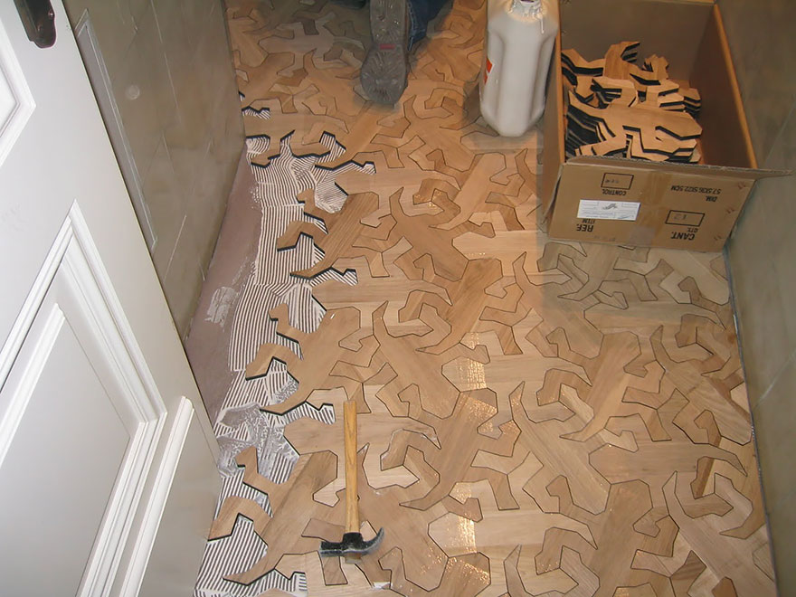 M.C. Escher-Inspired Interlocking Wooden Floor