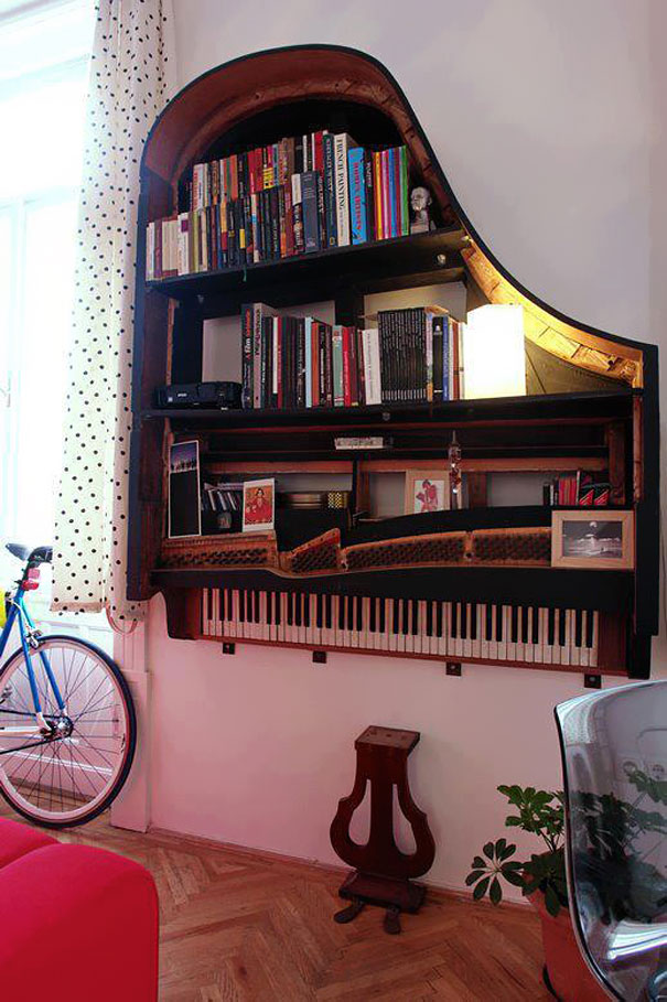 Old Piano Turned Into Bookshelf