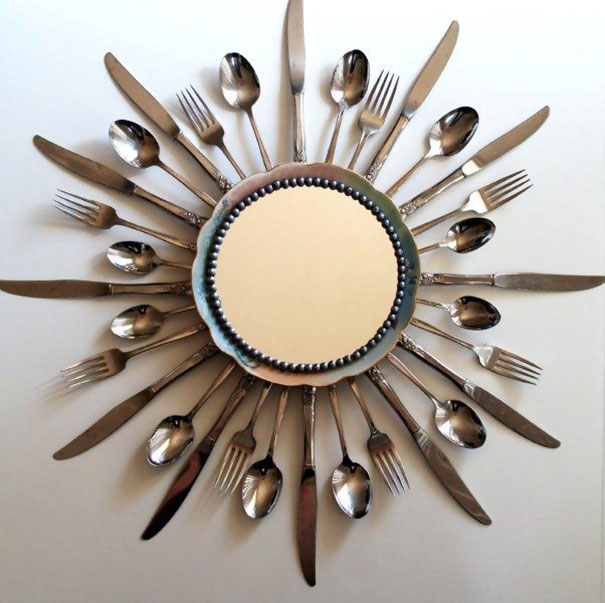 Old Cutlery Turned Into A Sunburst Mirror