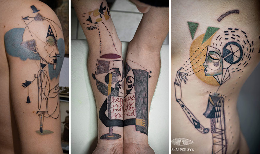 Artist Duo Creates Surreal Cubist Tattoos Based On Clients' Stories
