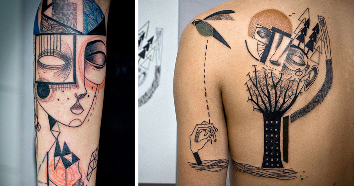 Artist Duo Creates Surreal Cubist Tattoos Based On Clients' Stories | Bored  Panda