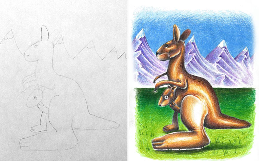 Creative Dad Colors His Kids' Drawings During His Business Trips