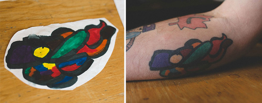 This Dad Has Been Tattooing His Son's Drawings On His Own Arm Since He Was 5