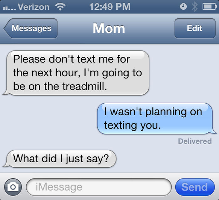 Text exchange featuring a classic comeback from a son to his mom's text.