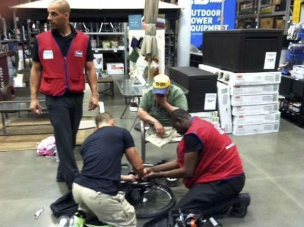 This Man's Wheelchair Broke At Lowe's Home Improvement Center And These Workers Decided To Fix It For Him