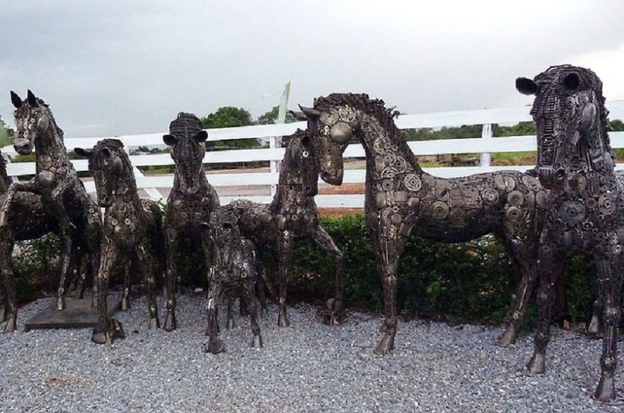 Horse Sculptures, Life Size, By Scrap Metal Art Thailand