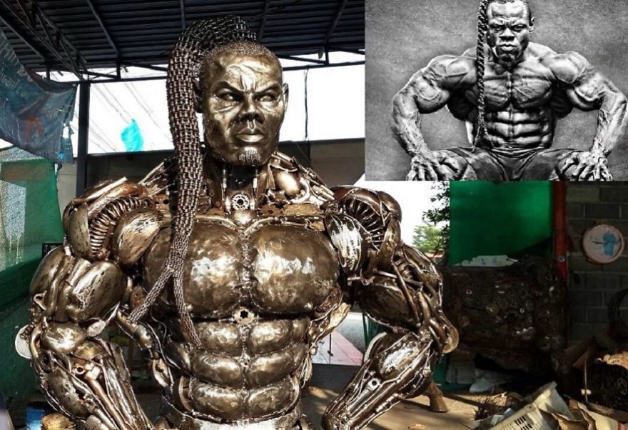 Kai Greene Bodybuilder Statue, Life Size, By Scrap Metal Art Thailand