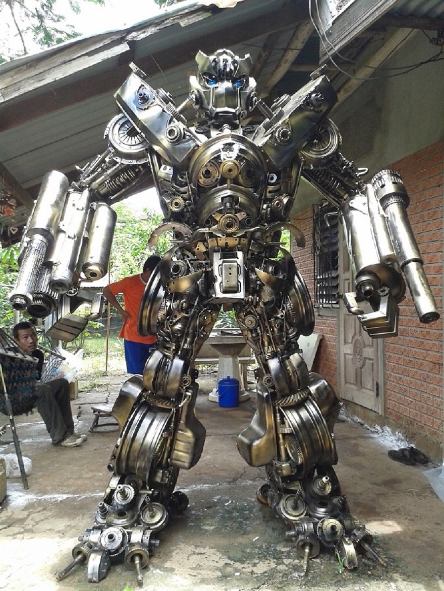 Megatron Transformer Statue, Life Size, By Scrap Metal Art Thailand