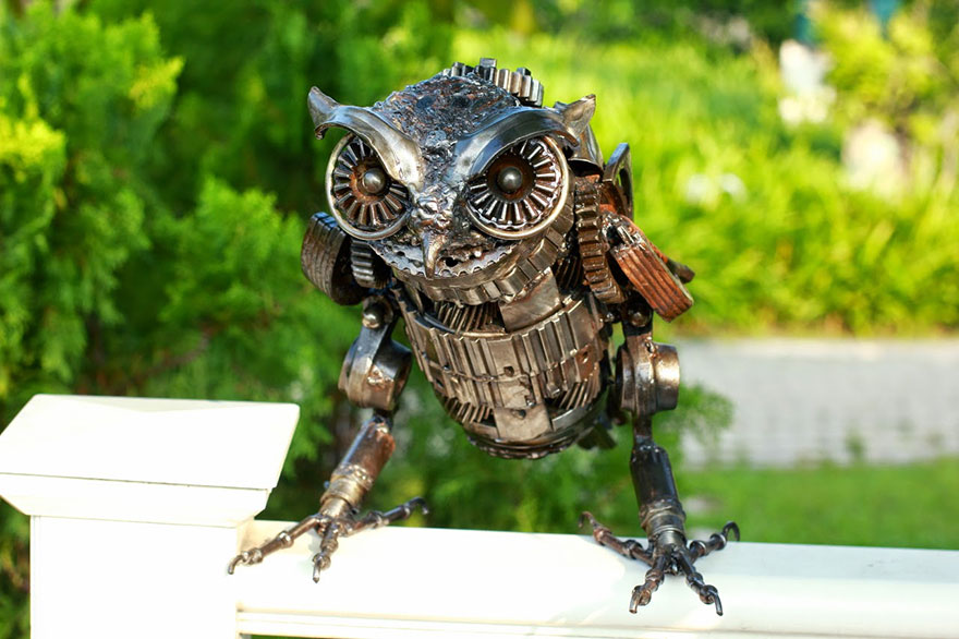 Metal Owl Made Of Scrap Metal