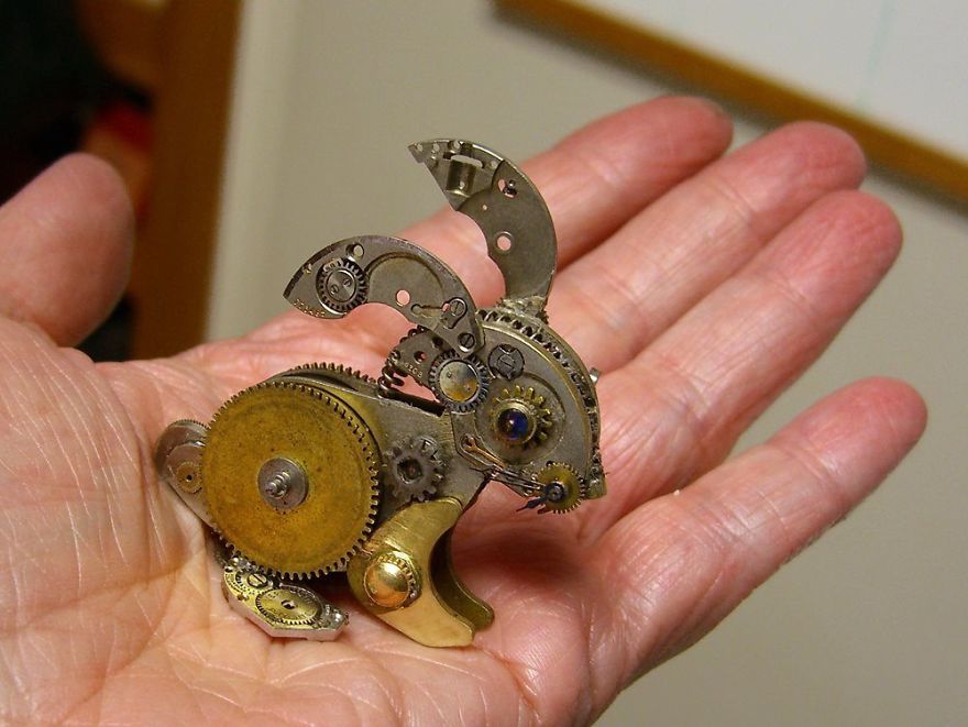 Bunny Sculpture Made From Old Watch Parts