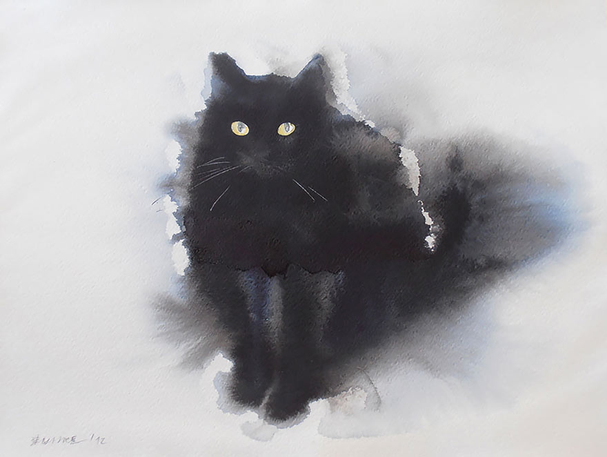 watercolor-black-cats-ink-paitings-endre-penovac-7