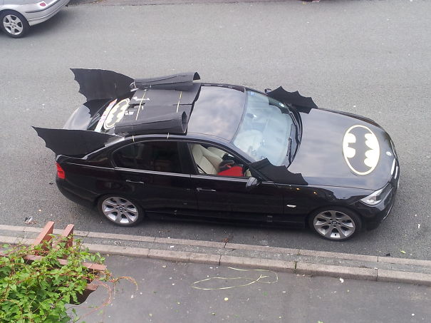 Dad Turns Car In To Batmobile For Sons Fifth Birthday And Parades Around Town As Batman And Rob