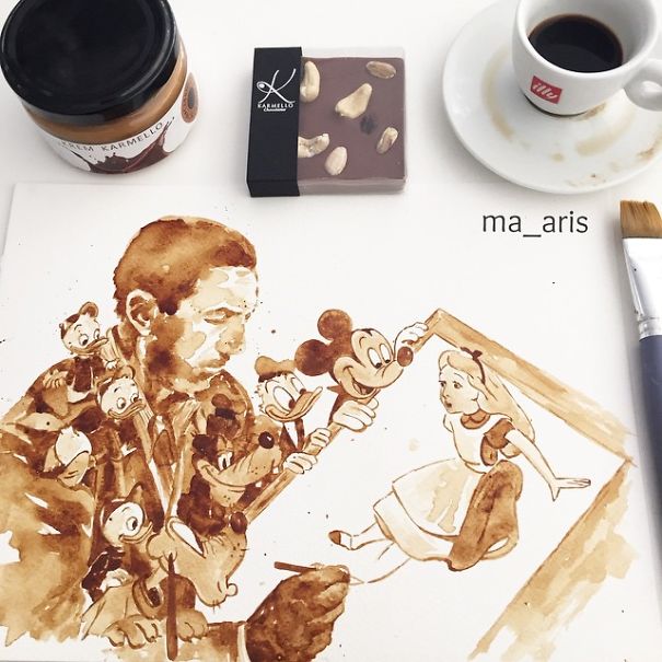 I Use Coffee To Draw Detailed Paintings Of My Favourite Characters