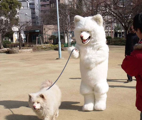 A Dog-Man Walking A Dog