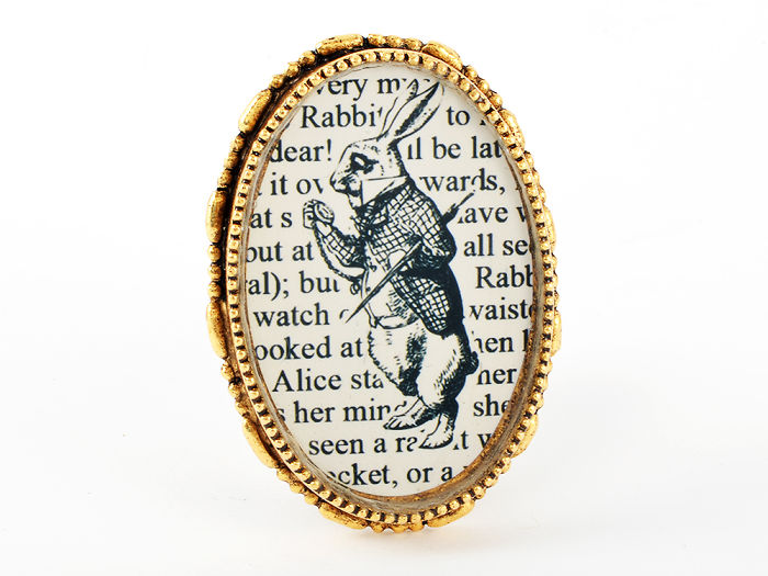 The White Rabbit - Alice In Wonderland Book Page Brooch