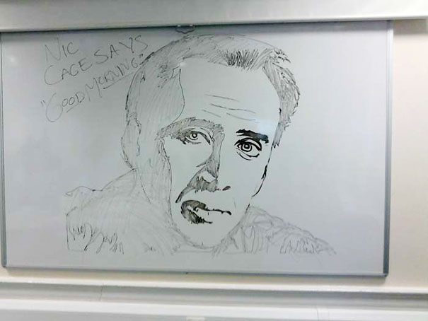 Teacher Draws Nic Cage On A Whiteboard