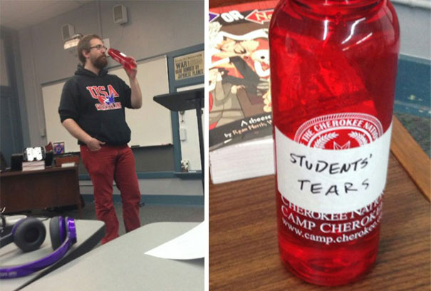 During Their Break, Students Discover What Their Teacher Is Drinking