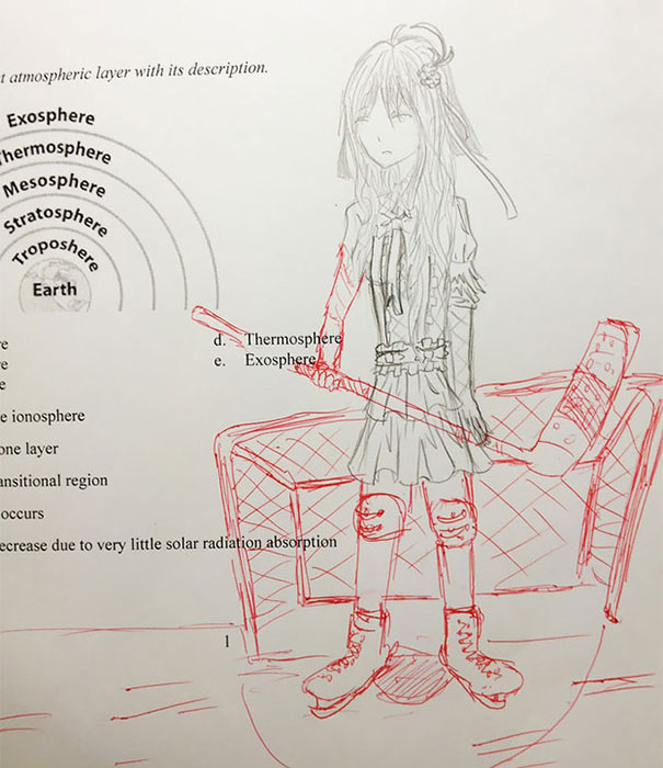 Teacher Finishes His Students' Drawings On Their Tests