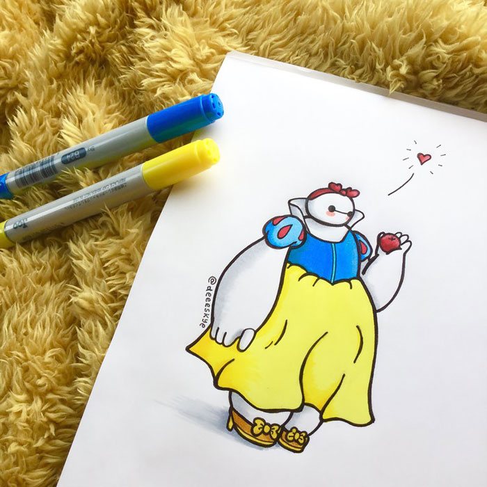 Self-Taught 18-Year-Old Illustrator Reimagines Baymax As Famous Disney Characters