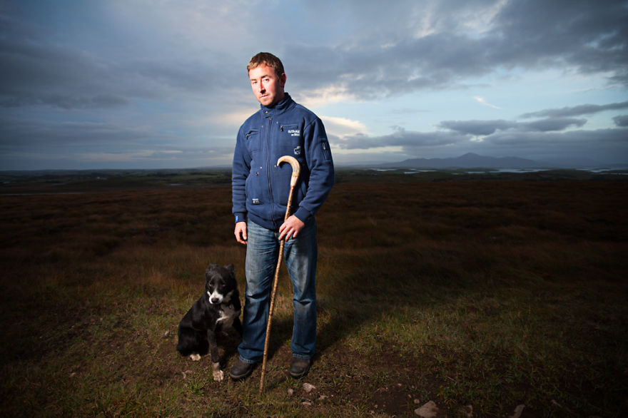 Working Dog And A Friend. Portraits Of Irish Farmers With Their Dogs.