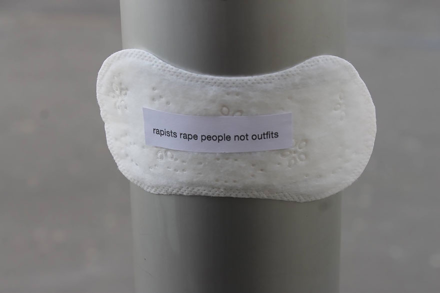 A Woman Is Posting Feminist Messages Written On Period Pads All Over Her City
