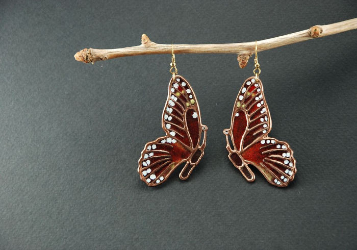 Monarch Butterfly Enameled Earrings