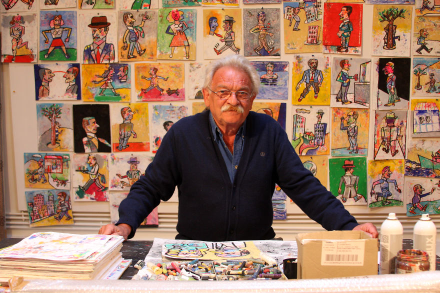 Antonio Segui In His Studio, In Paris