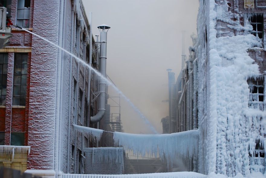 While Firemen Were Putting Out A Fire In Chicago, The Water Froze And Coated Everything In Ice, Chicago, Illinois