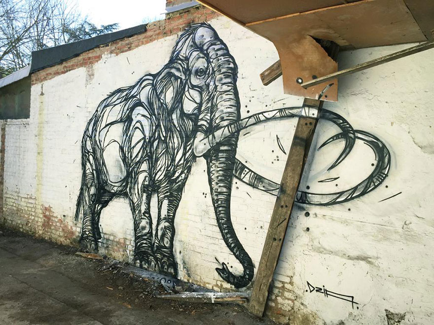 Geometric Animal Street Art By Dzia Brings Life To Abandoned Urban Areas |  Bored Panda