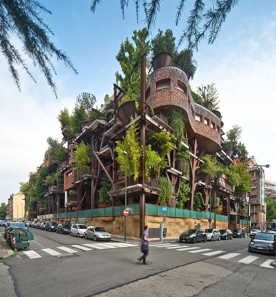 Urban Treehouse Uses 150 Trees To Protect Residents From Noise And Pollution