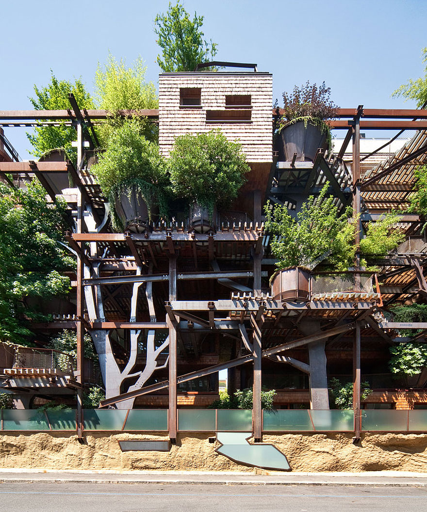 Urban Treehouse Uses 150 Trees To Protect Residents From Noise And Pollution
