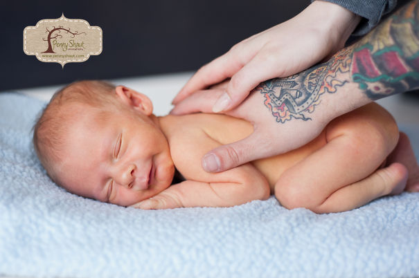 Newborn With Mom & Dad's Tattooed Hands
