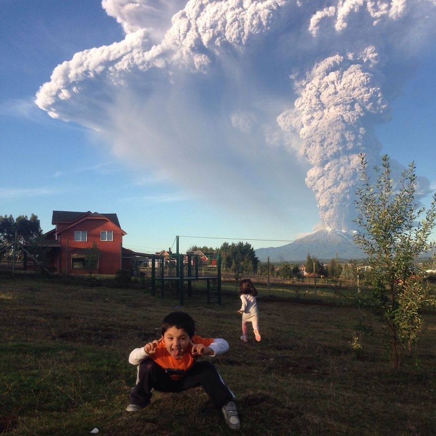 My Cousins In His Yard, 27 Kilometers Away From The Eruption.